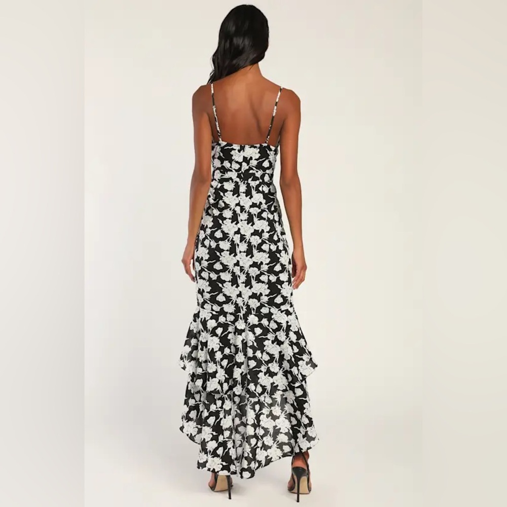 LULUS - Darling Daylily White and Black Floral Print High-Low Maxi Dress - NWT - Picture 3 of 7